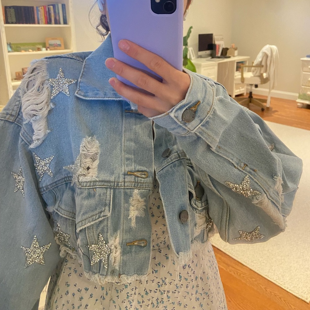 Carmar Denim Jacket w/ Rhinestone and distressed detailing